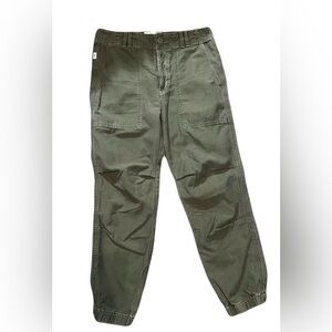 Green Cargo Pants with Elastic Waistband and Cuffs